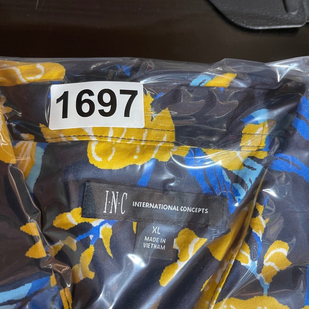 INC International Concepts Button Front Shirt Men's XL Floral Print Yellow Blue - Picture 8 of 8